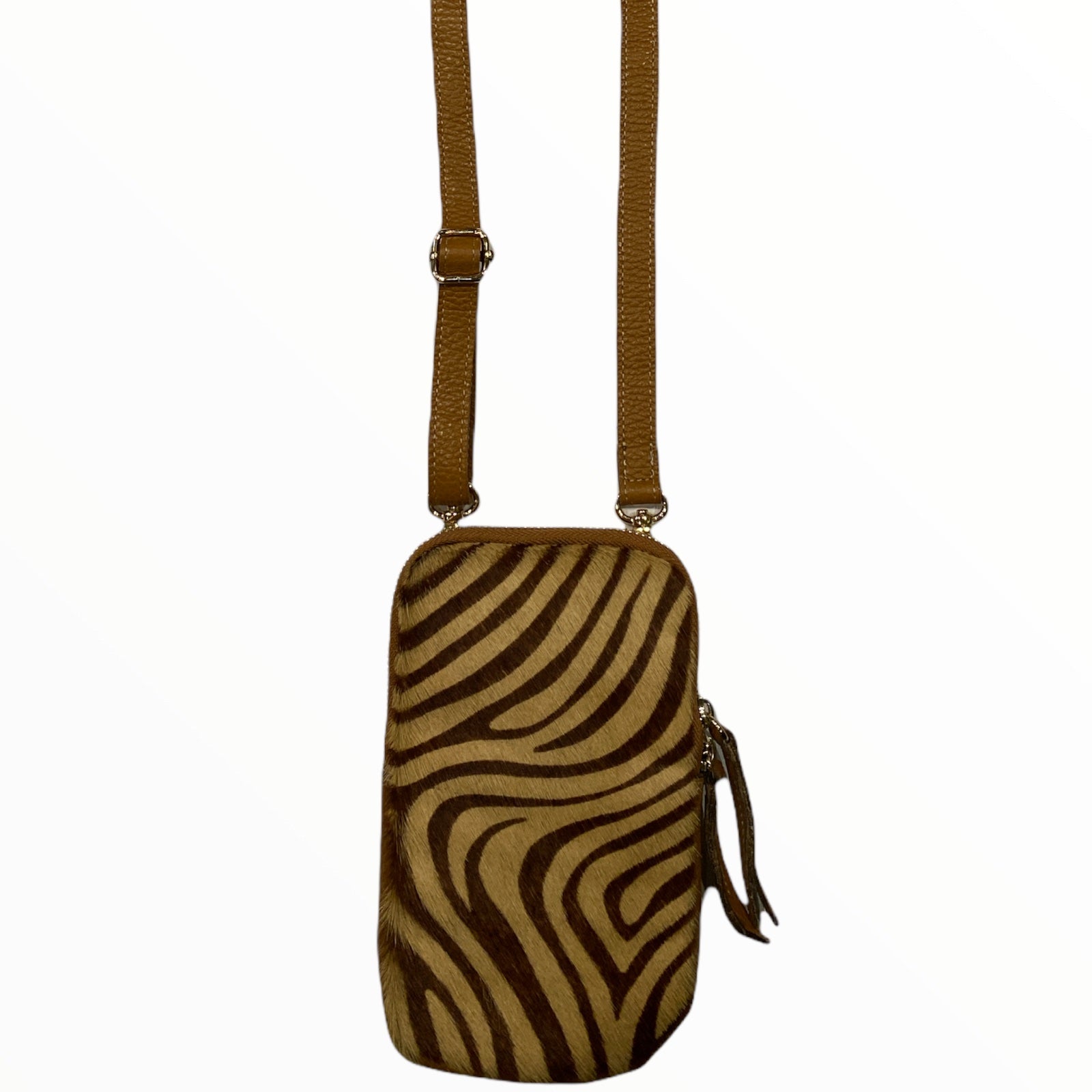 Taba-beige zebra-print mobile leather case