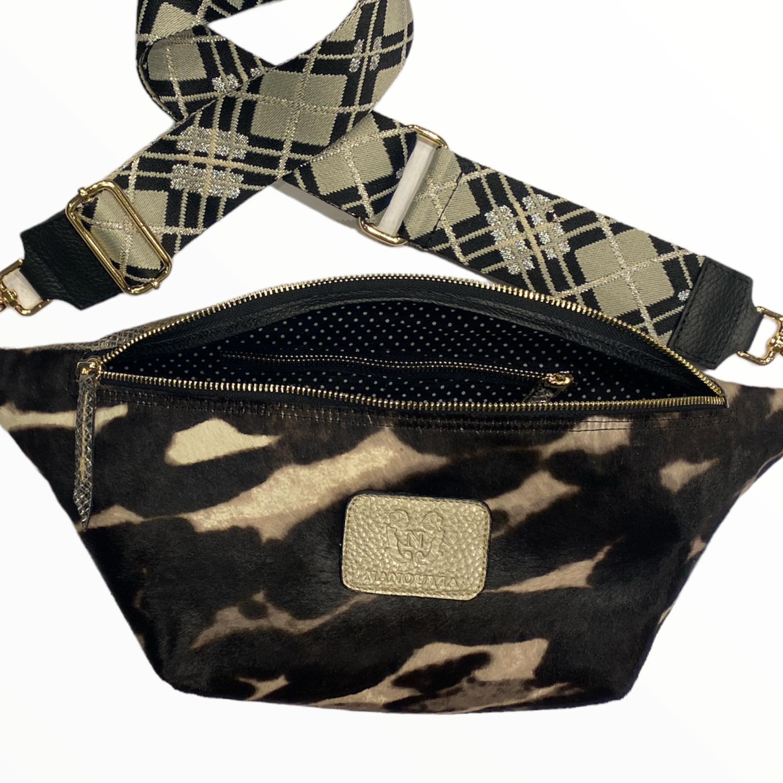 XL cow-print calf-hair and silver leather belt bag