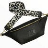 Xl black leather belt bag with white gold metals