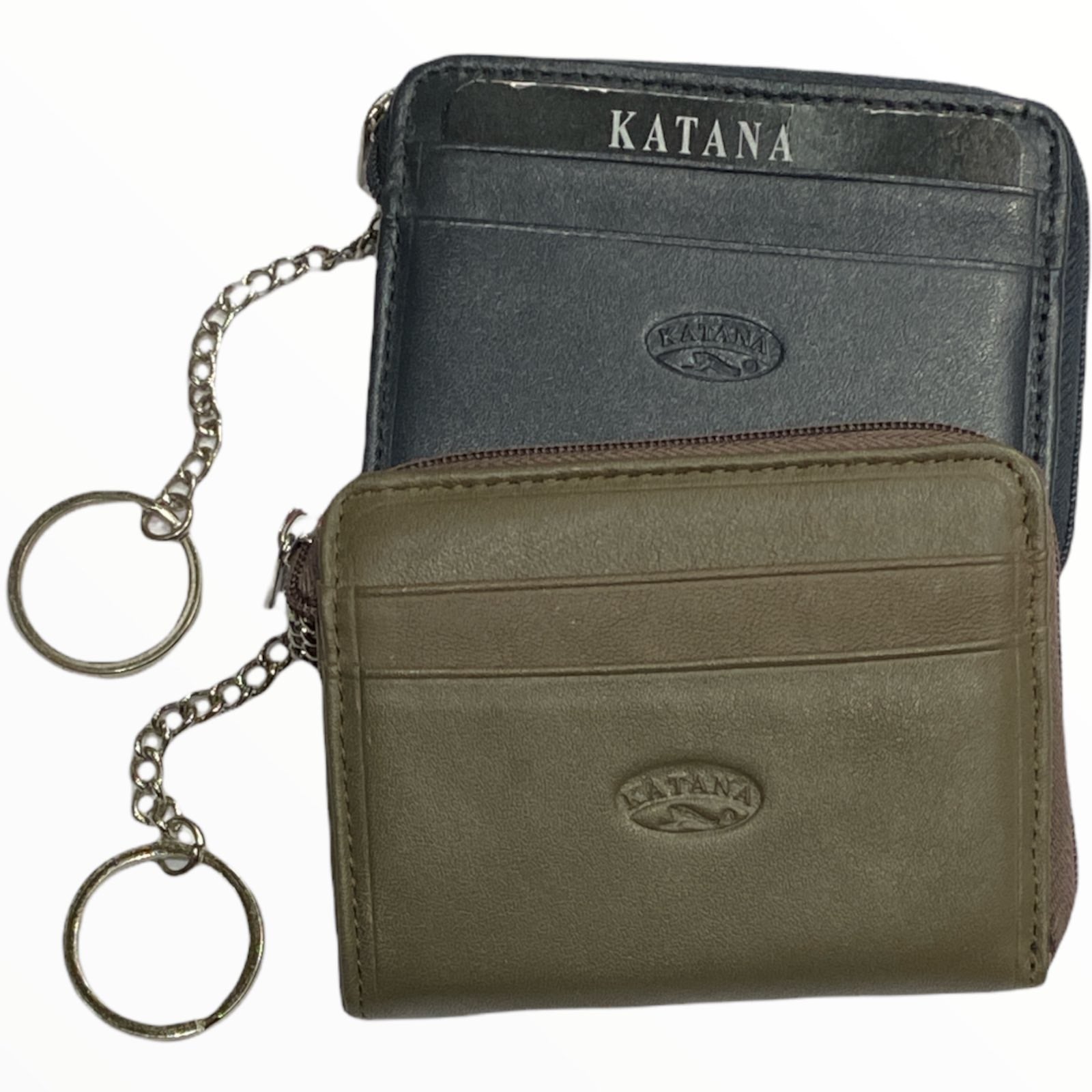 Leather small zip around keychain