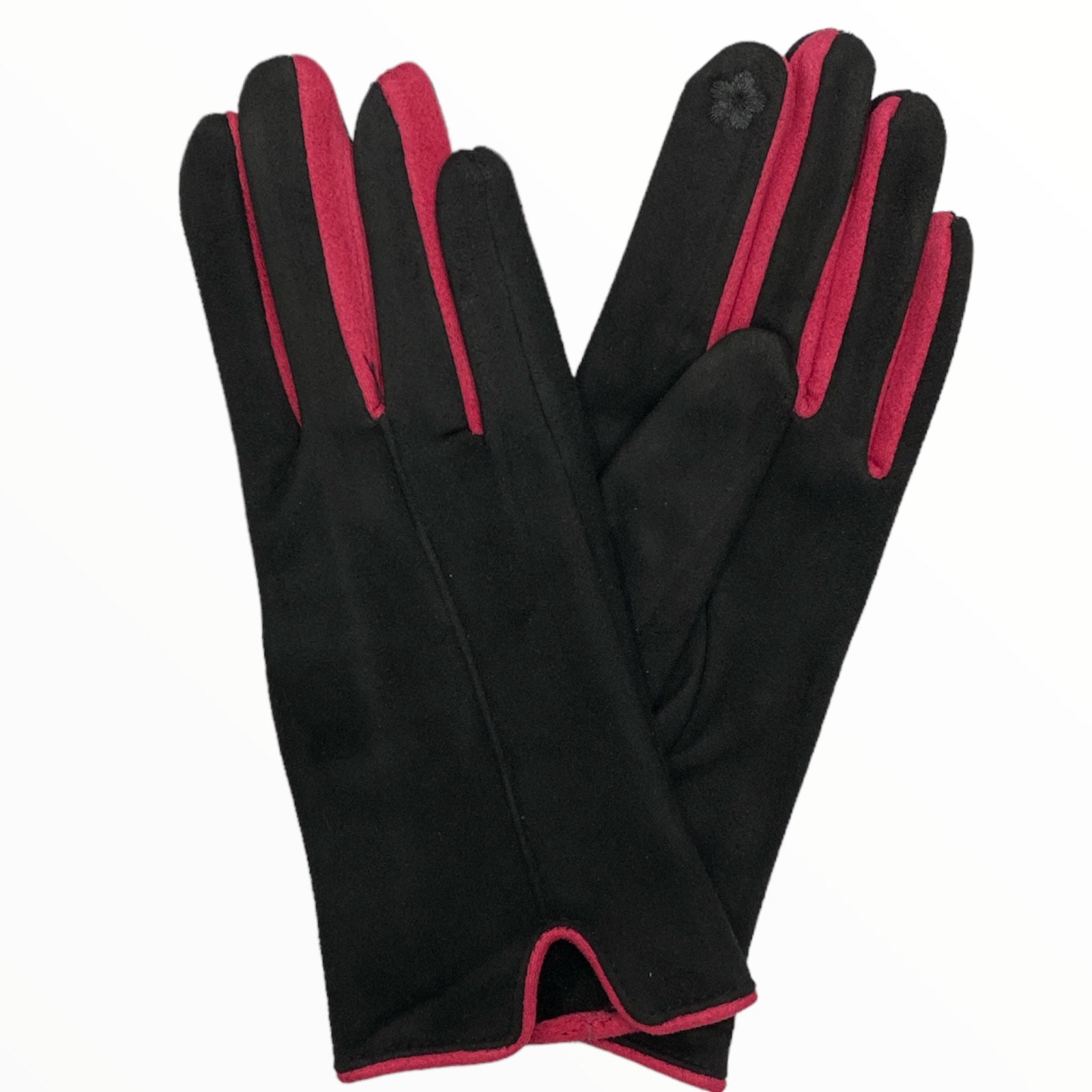 Black chic gloves with pink details