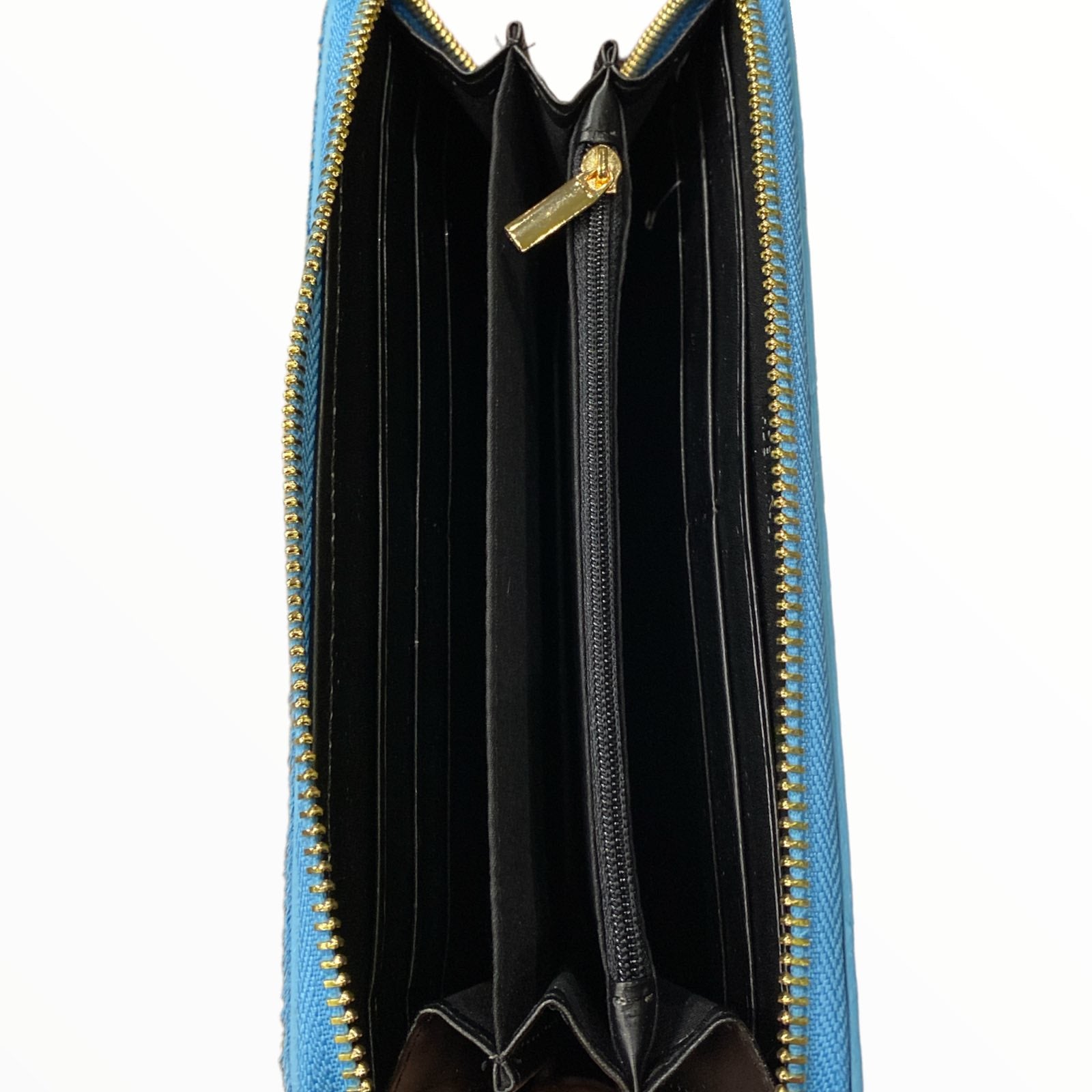 Sky blue calf-hair zip around leather wallet