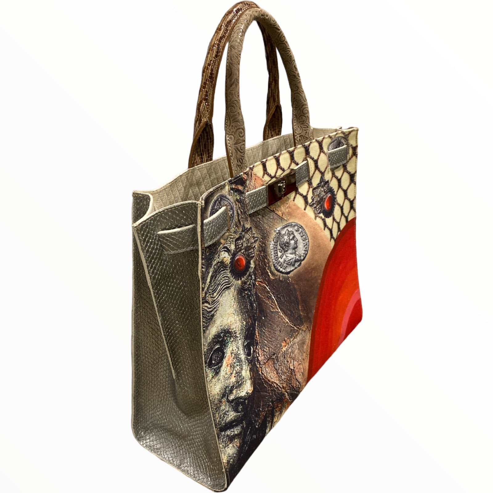 Greta L. Beige quilted and art leather tote bag