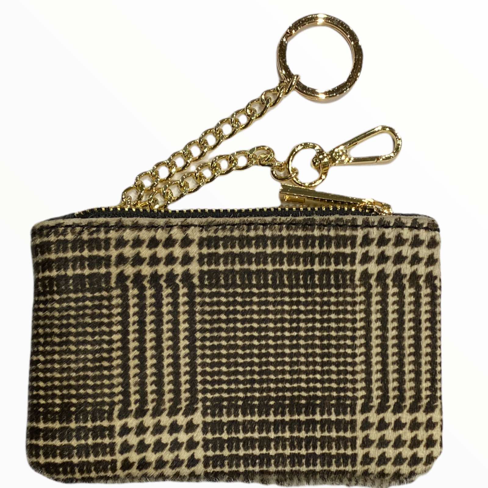 White and brown leather key holder