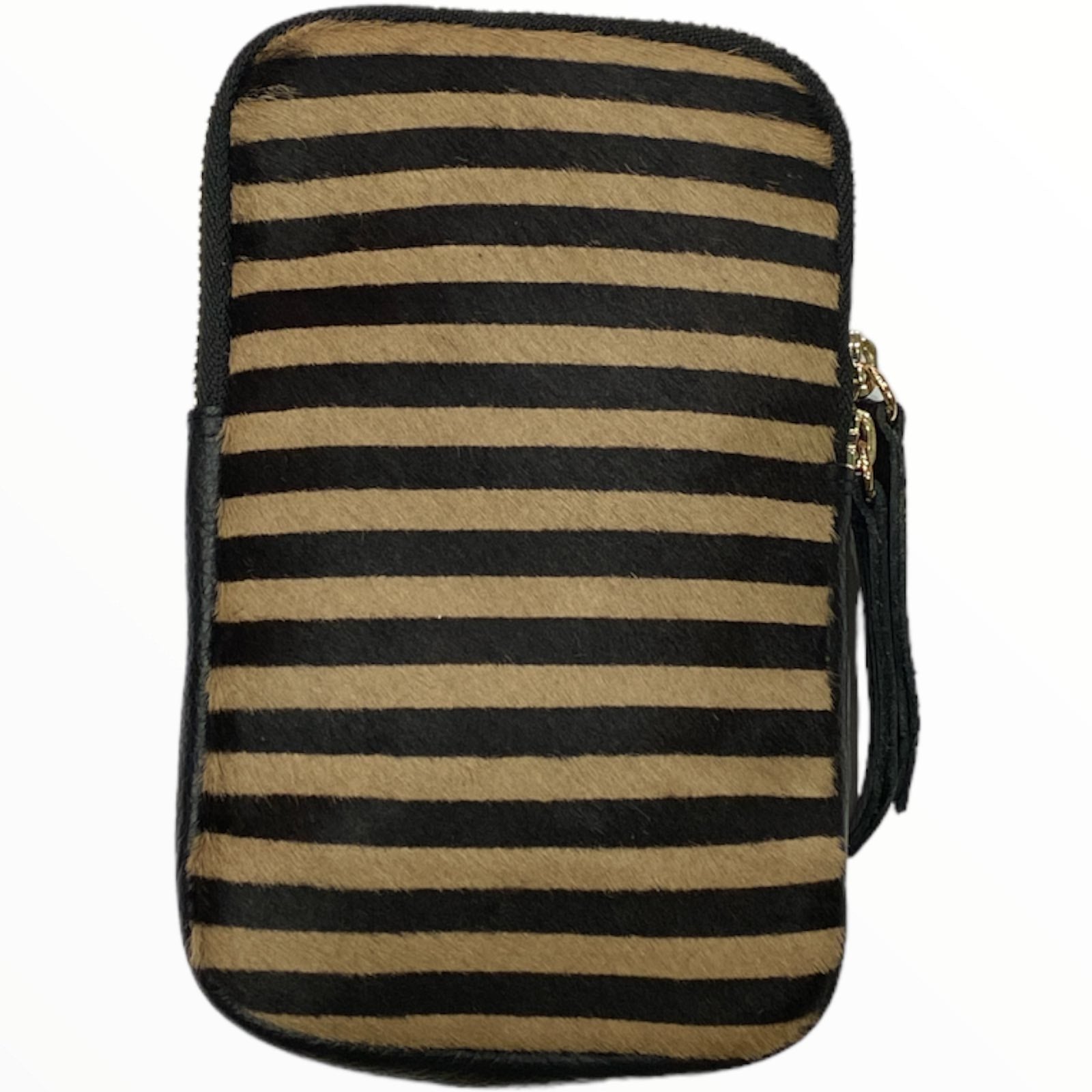 Black and beige calf-hair mobile leather case