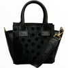 Gina mini. Black polka dots calf-hair leather tote bag