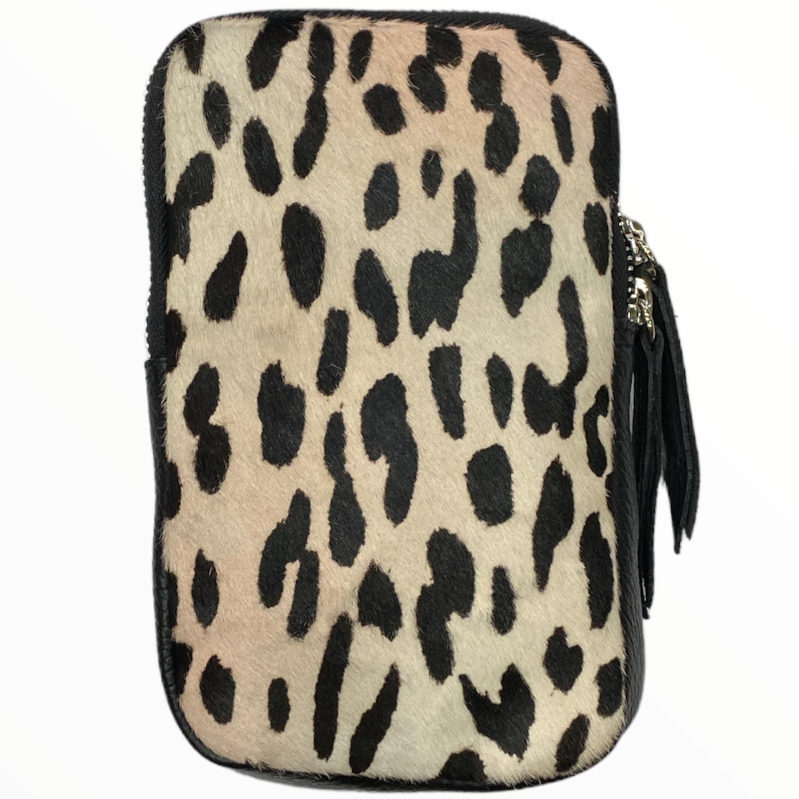 Animal-print calf-hair mobile leather case