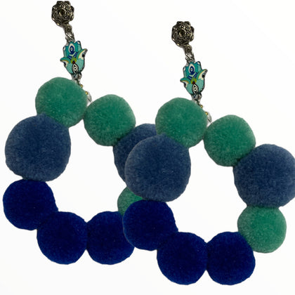 Blue and veraman pon pon earrings