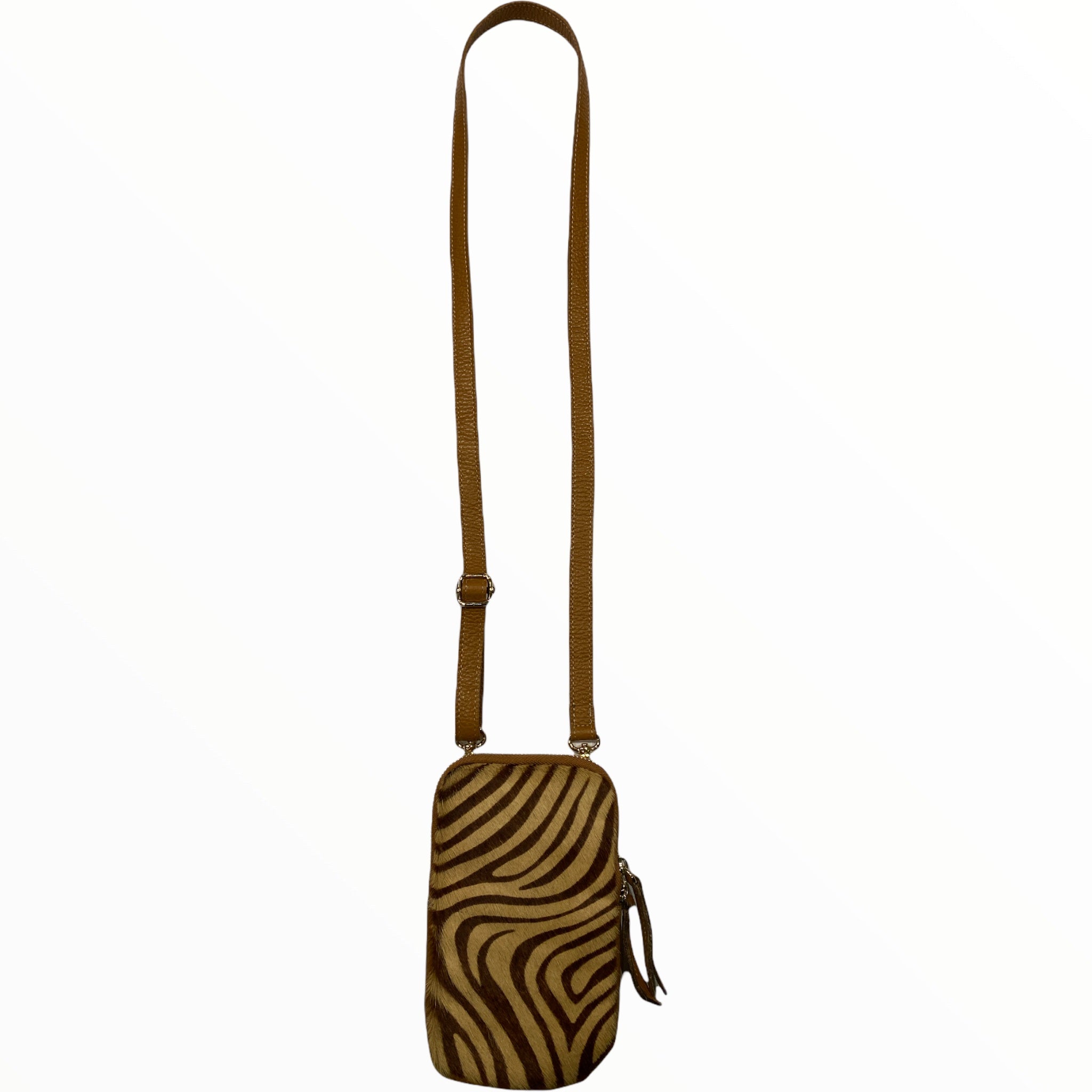 Taba-beige zebra-print mobile leather case