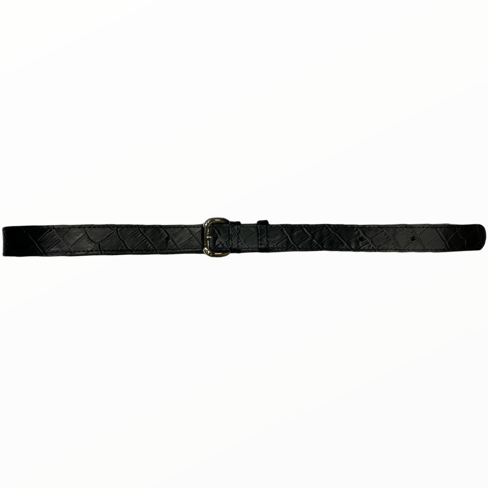 Black croc-print leather thin belt