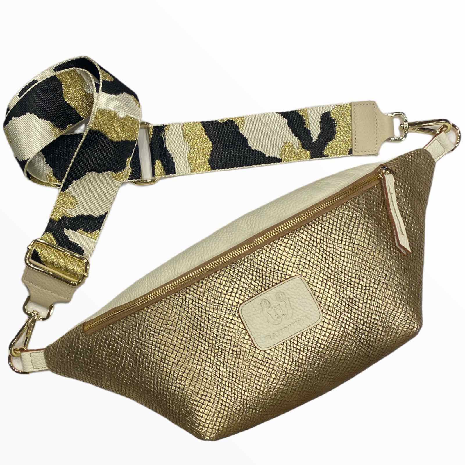 XL gold and vanilla leather belt bag