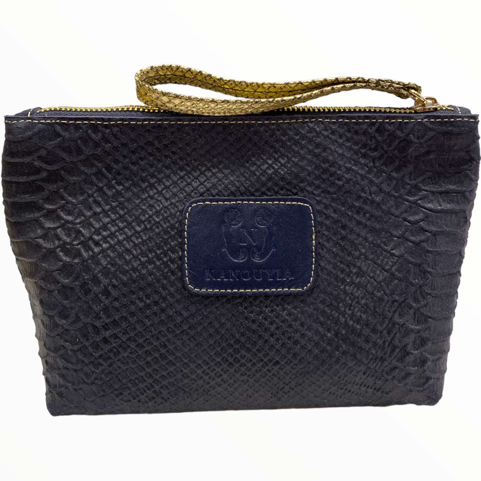 Dark blue anaconda-print leather beauty case