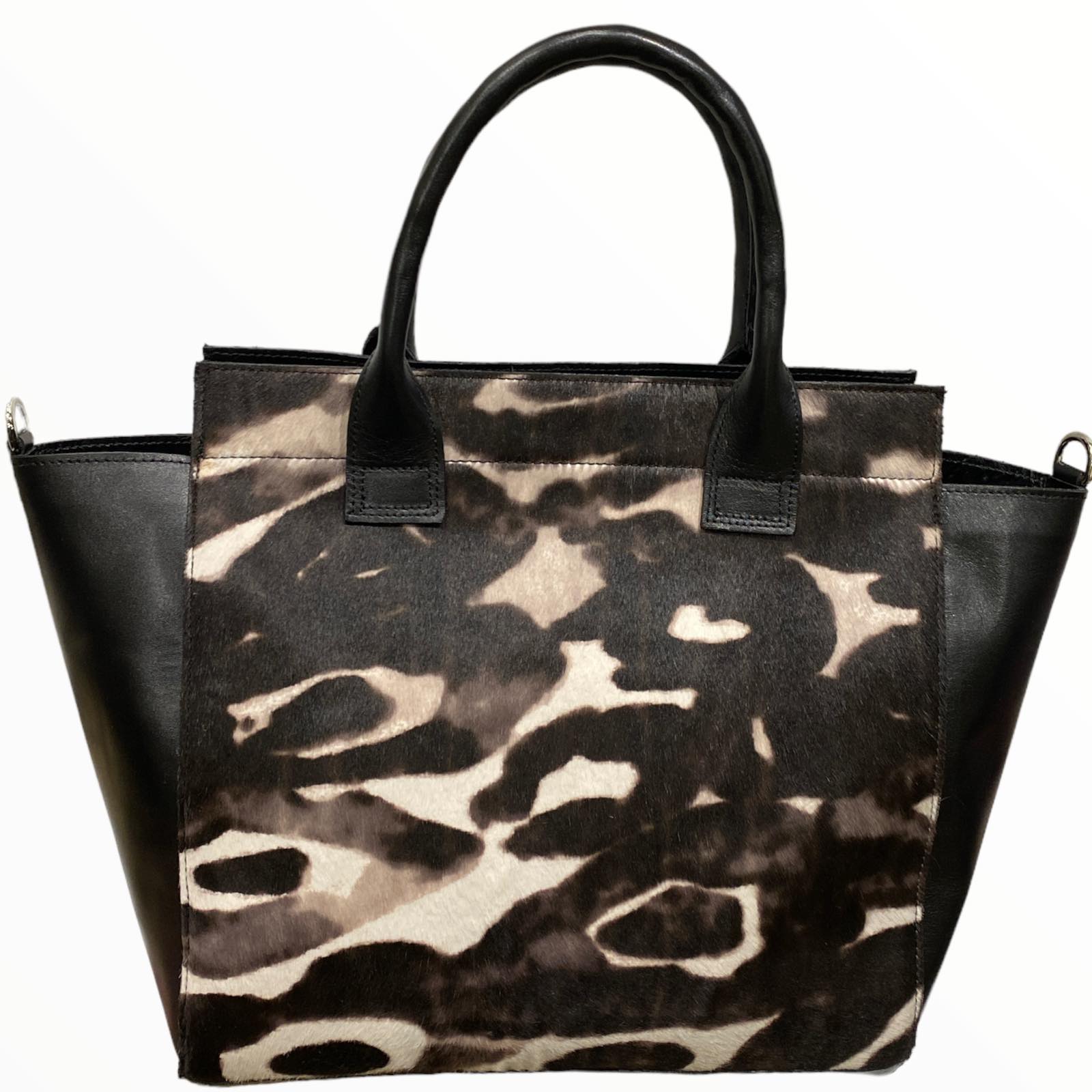 Gina large. Cow-print calf-hair leather tote bag