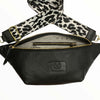 Xl black leather belt bag with white gold metals