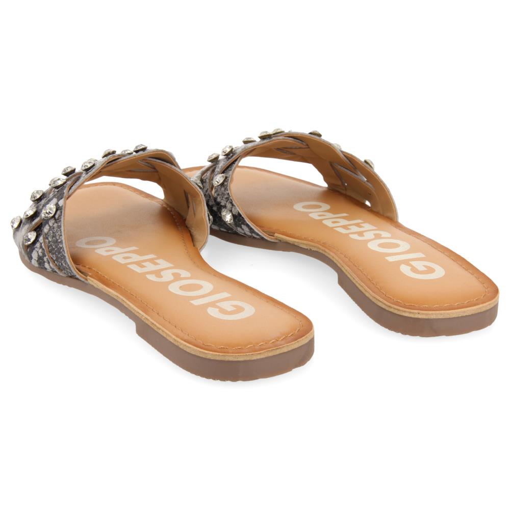 Black and white snake-print crystal sandals