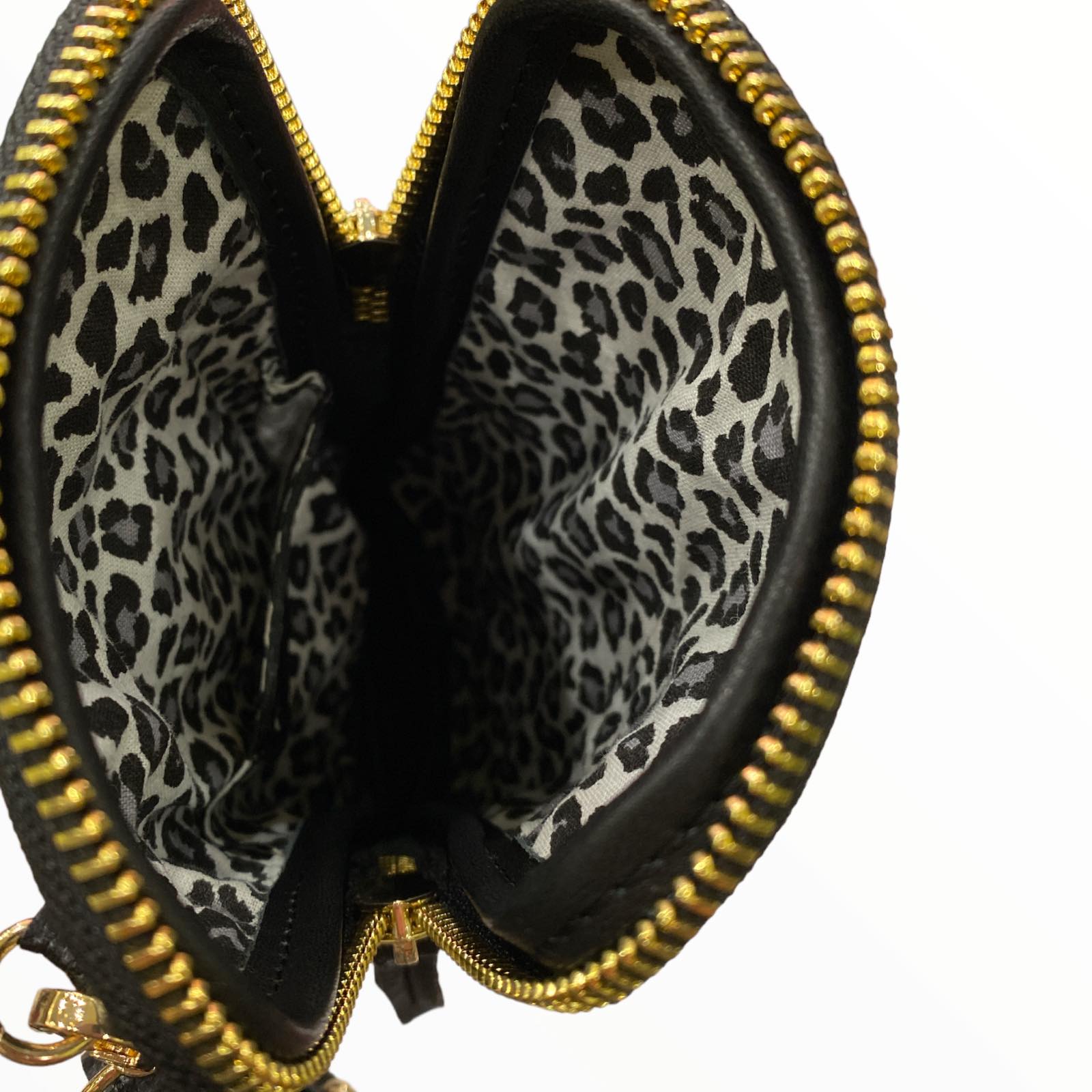 Black and beige leo-print calf-hair mobile leather case