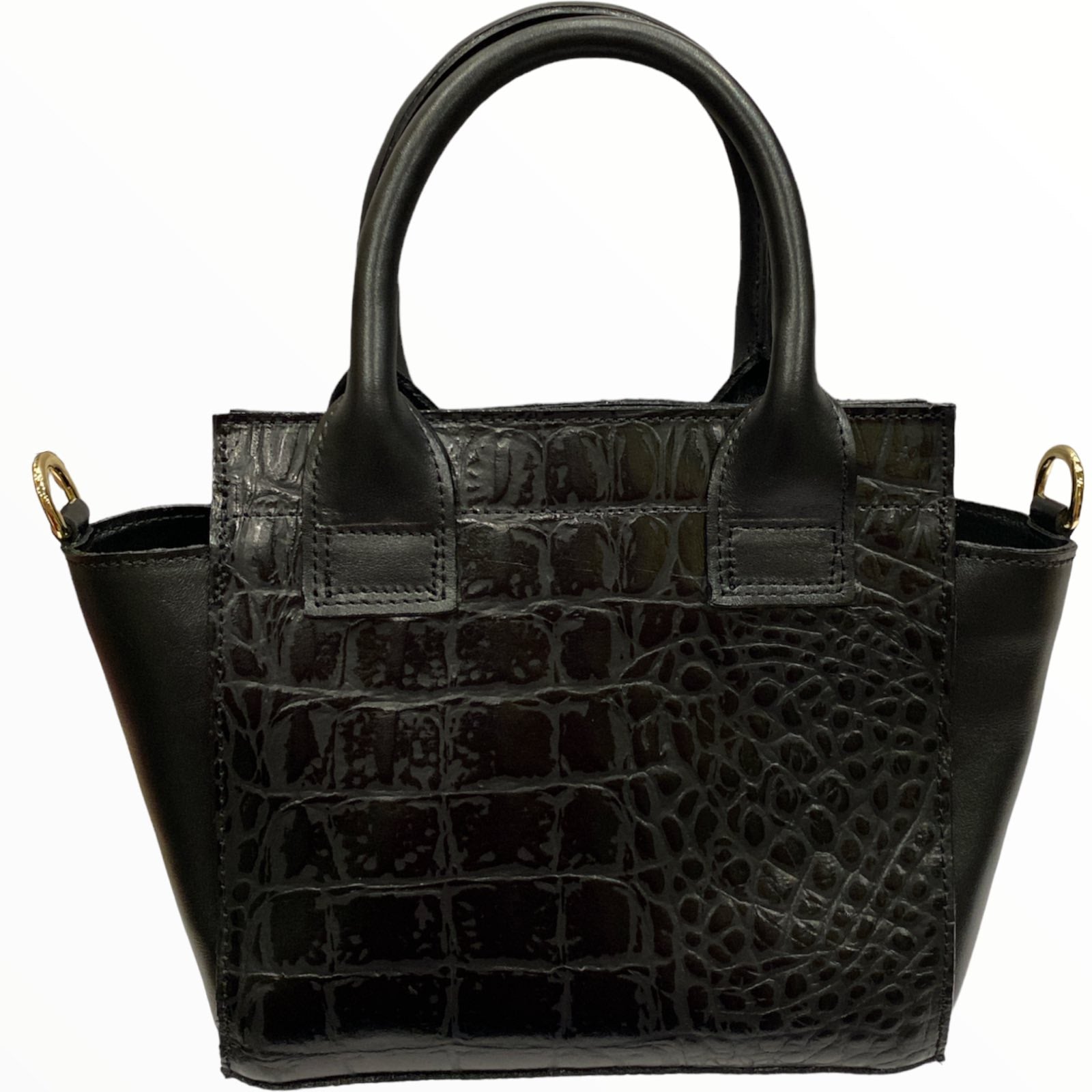 Gina mini. Black polka dots calf-hair leather tote bag