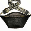 REGURAL. BLACK 3D LEATHER BELT BAG WITH LEO-PRINT STRAP