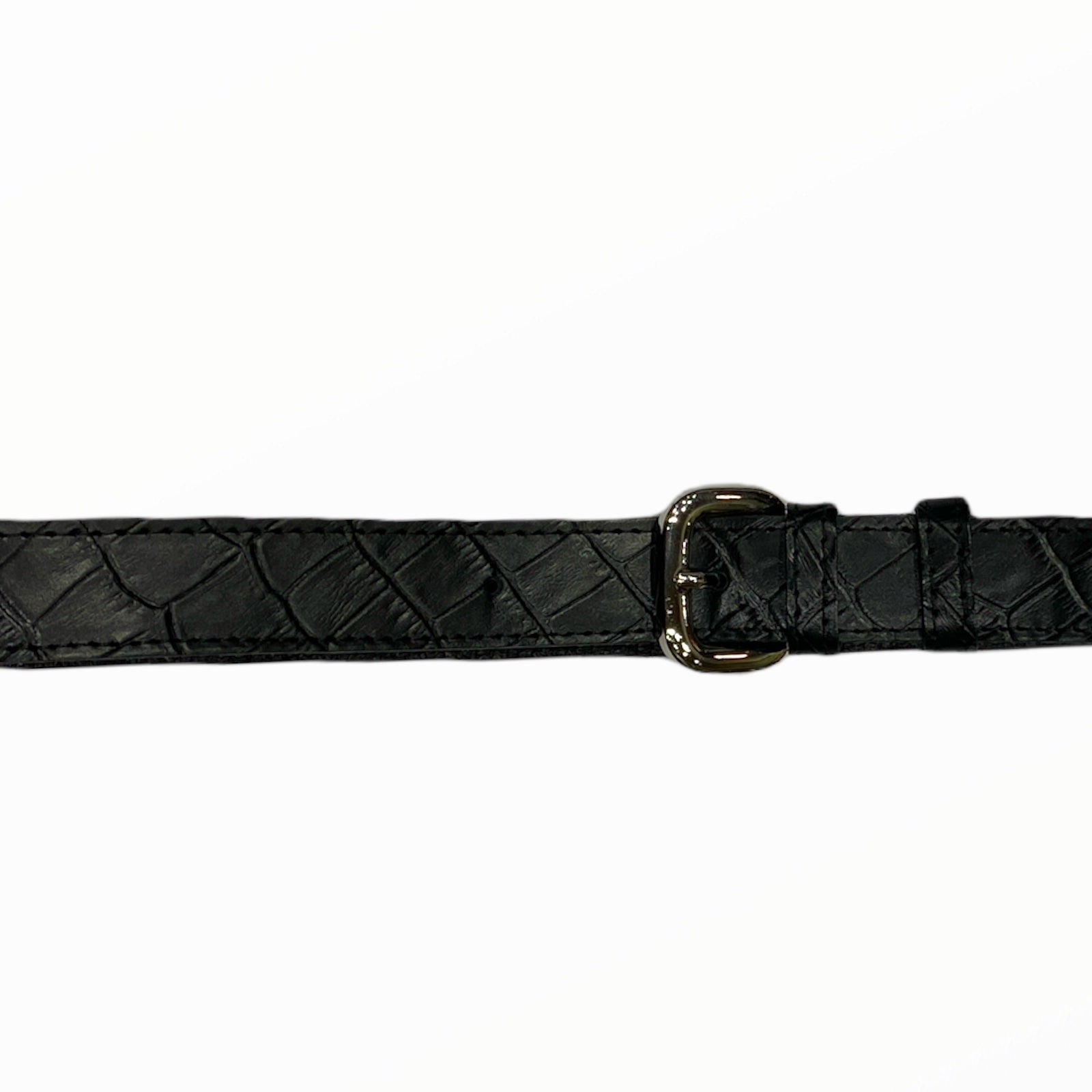 Black croc-print leather thin belt