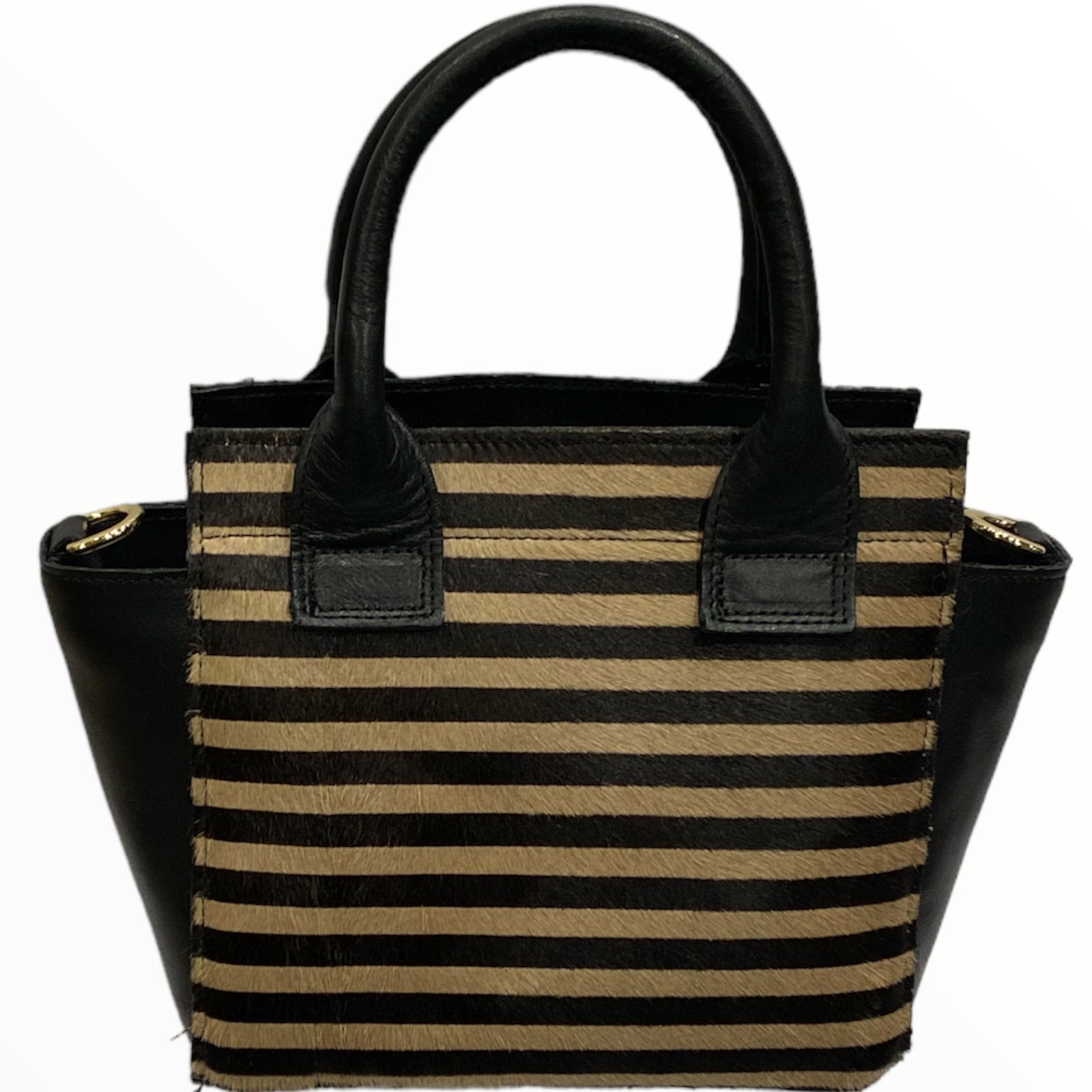 Gina mini. Black and beige calf-hair leather tote bag