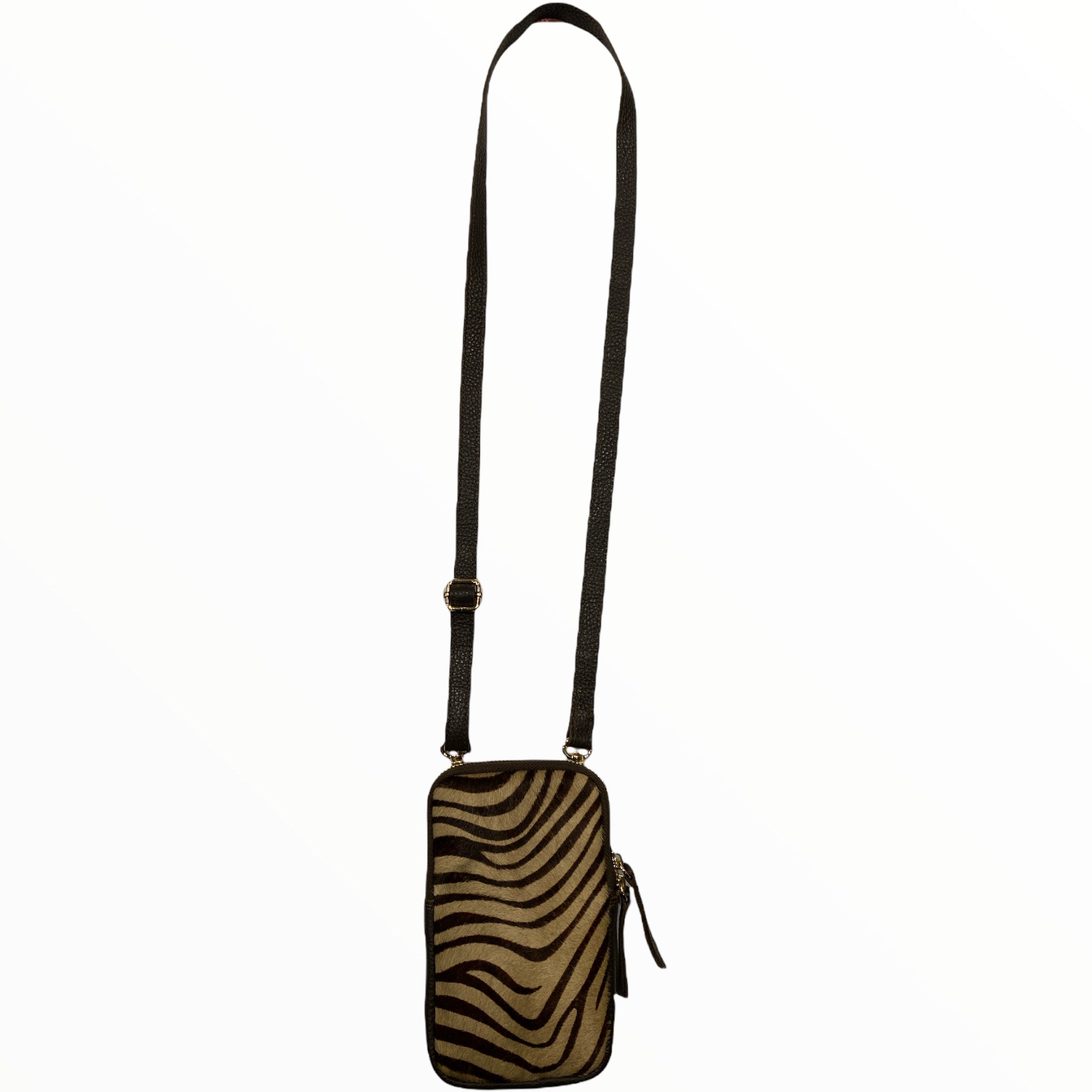 Dark brown-beige zebra-print mobile leather case