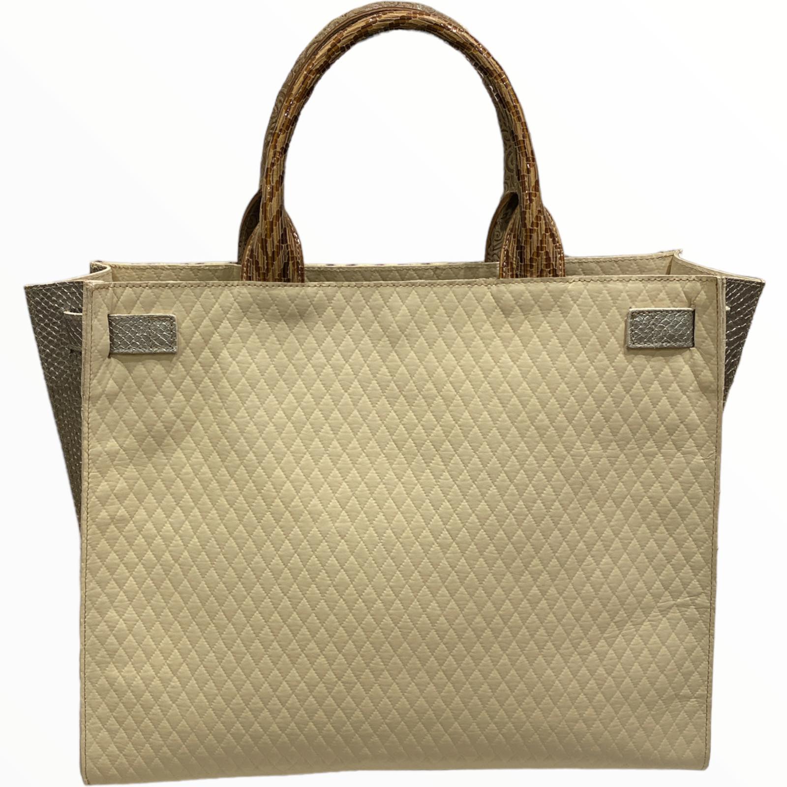 Greta L. Beige quilted and art leather tote bag