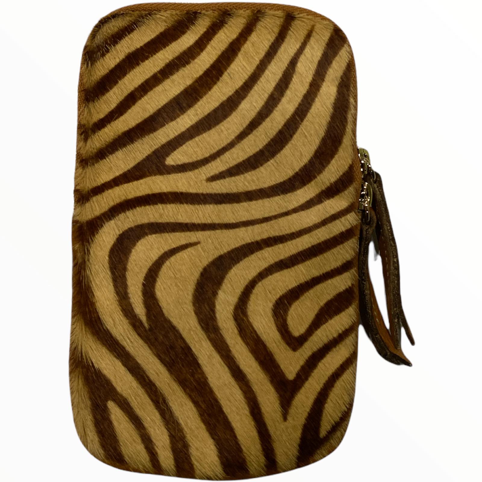 Taba-beige zebra-print mobile leather case