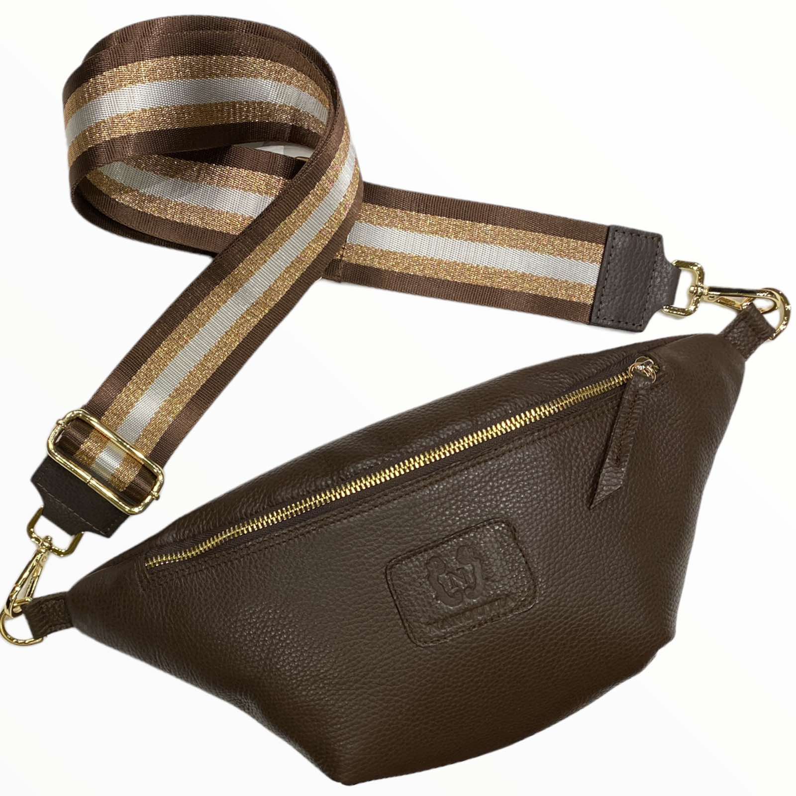 Brown leather belt bag