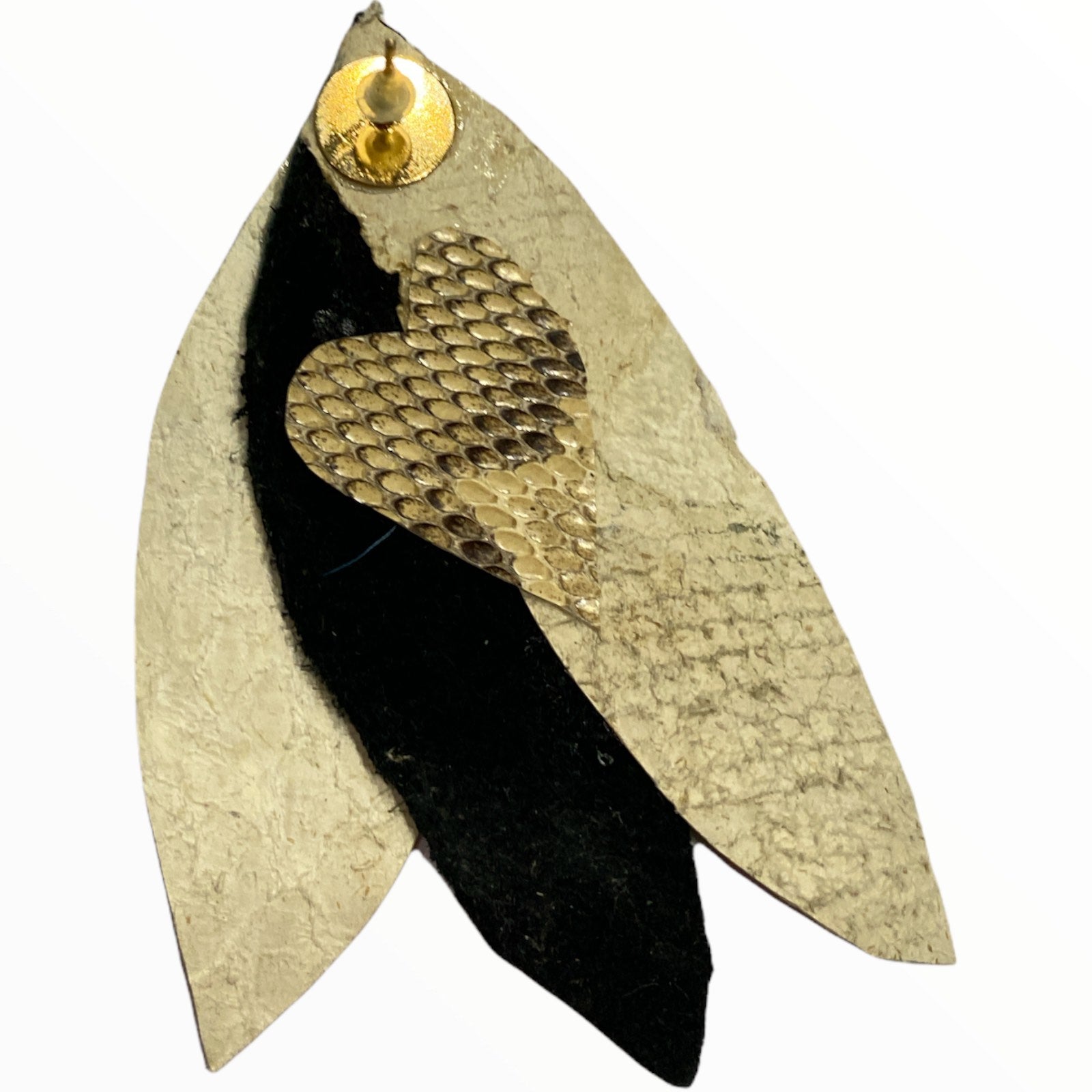 Μαύρα-μπέζ δερμάτινα σκουλαρίκια