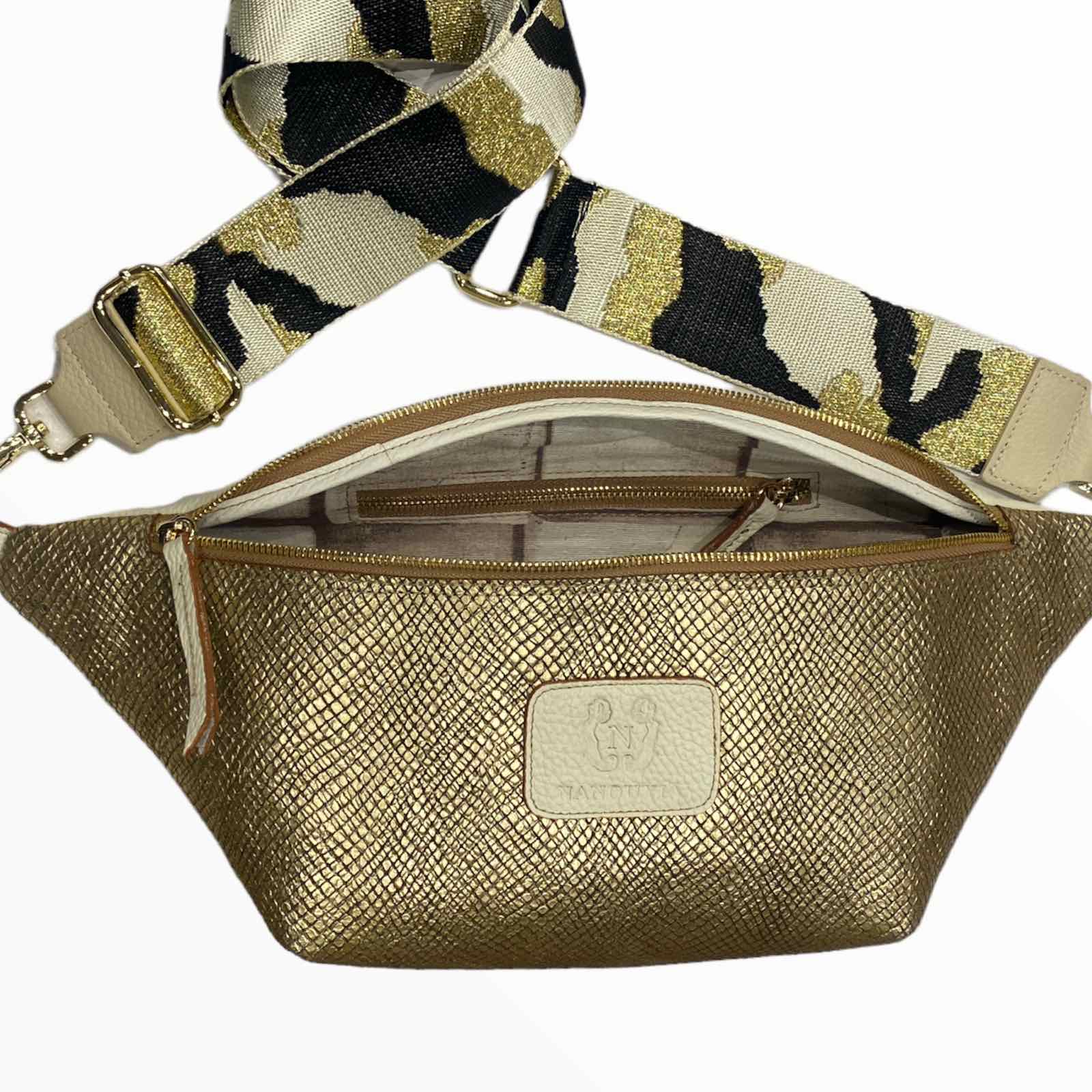 XL gold and vanilla leather belt bag
