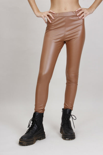 Camel leather effect leggings
