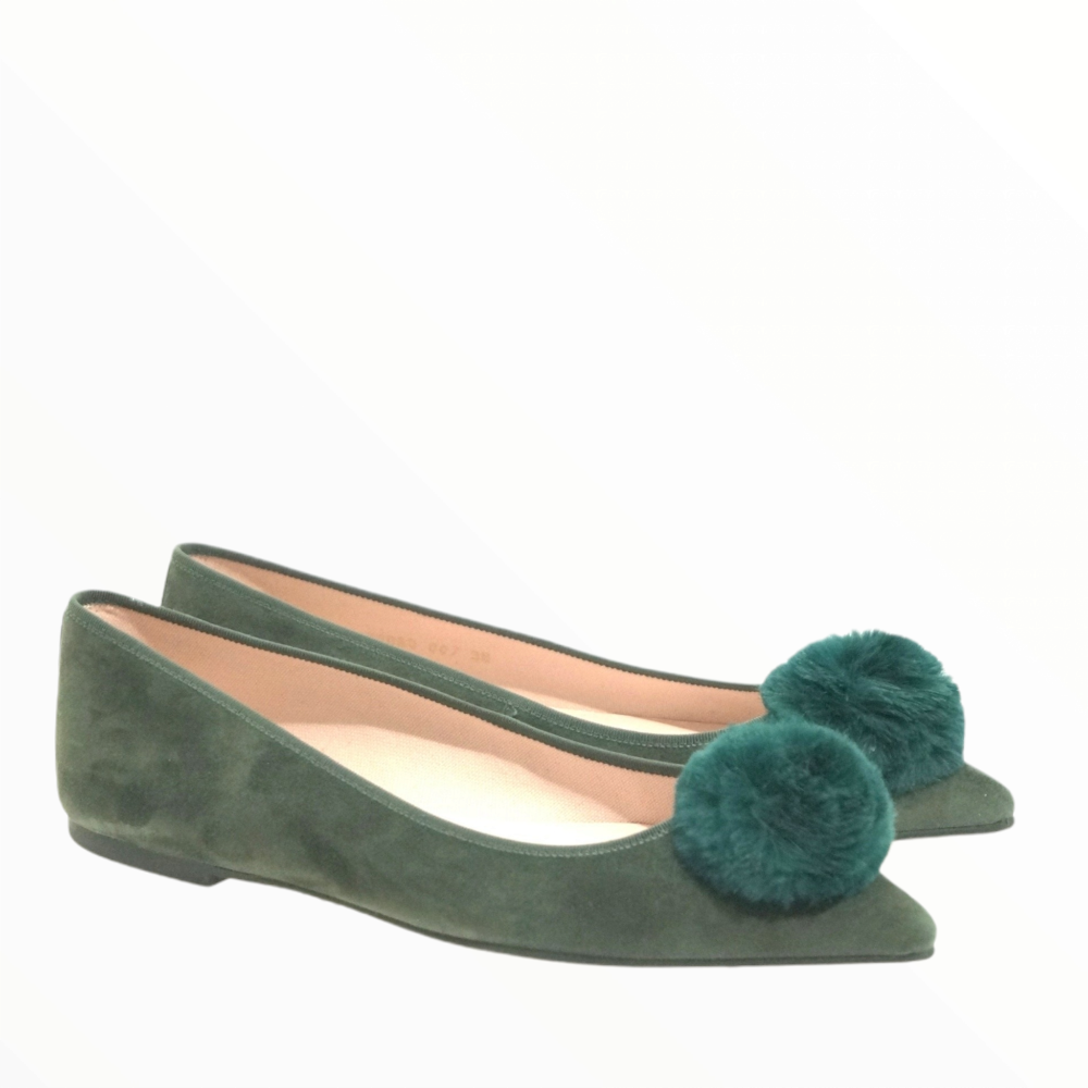 Ella ultra chic dark green pretty ballerinas with pom pom