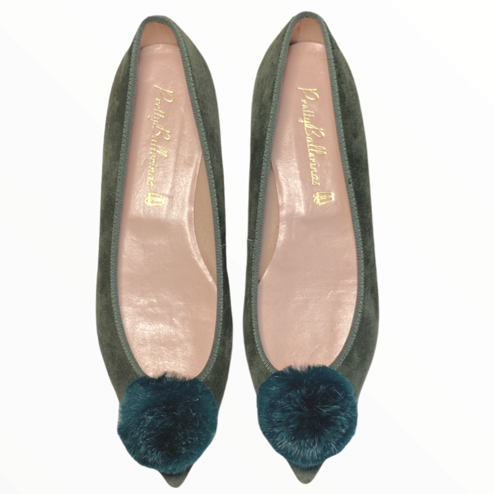 Ella ultra chic dark green pretty ballerinas with pom pom