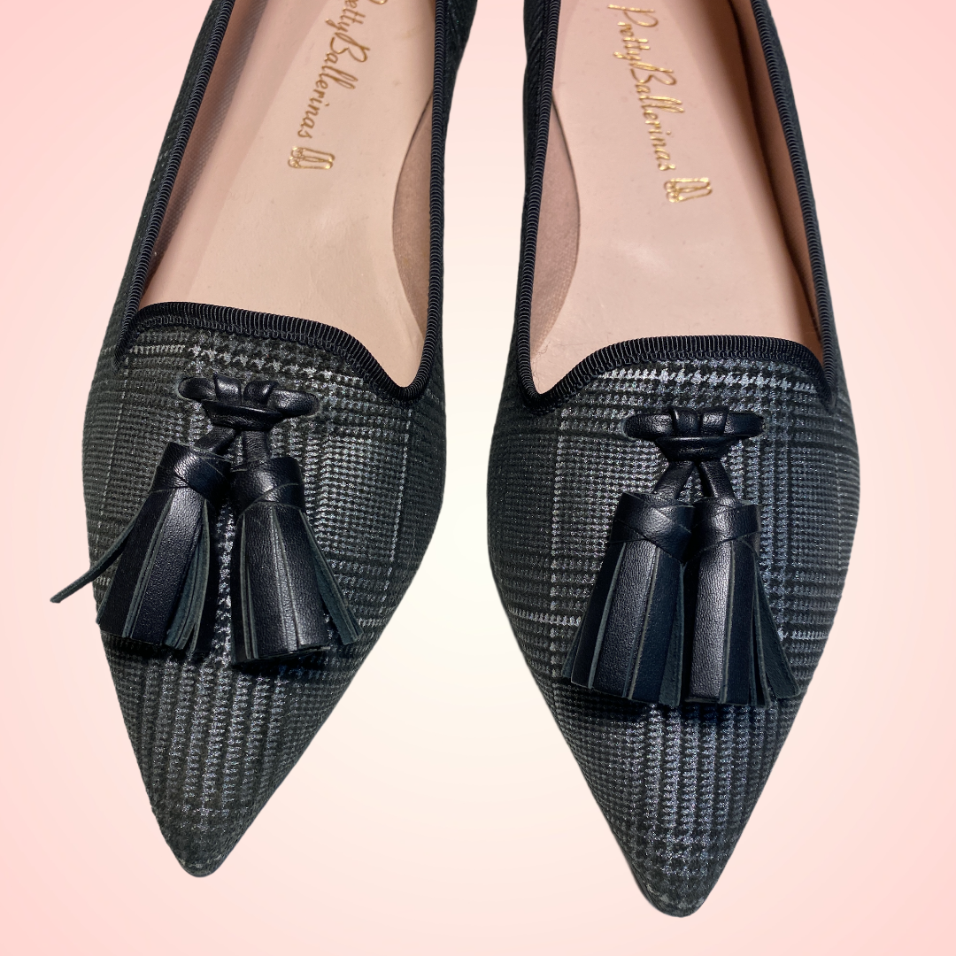 Ella Prince of Wales check suede with soft black leather tassels