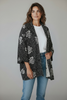 BLACK OVERSIZED COTTON JACKET WITH CHIC FLOWERS