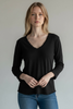 BLACK MINIMAL TOP WITH RAW CUT V NECK