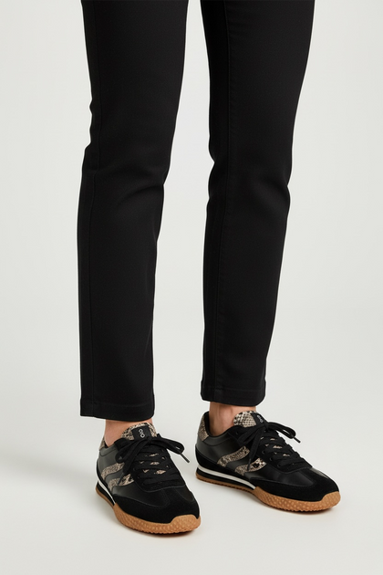 BLACK LEATHER ANATOMIC SNEAKERS WITH SNAKE PRINT DETAILS