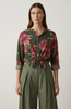 OLIVE WITH FUCHSIA FLOWERS FINE SHIRT WITH SILK