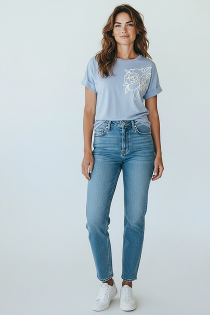 SKY BLUE 3D FLOWER CHIC TOP