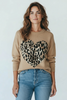 TAN CHIC PULLOVER WITH ANIMAL PRINT HEART