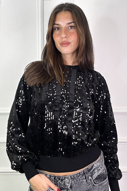 BLACK SEQUINS PULLOVER