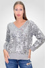 GREY V CUT SEQUINS PULLOVER