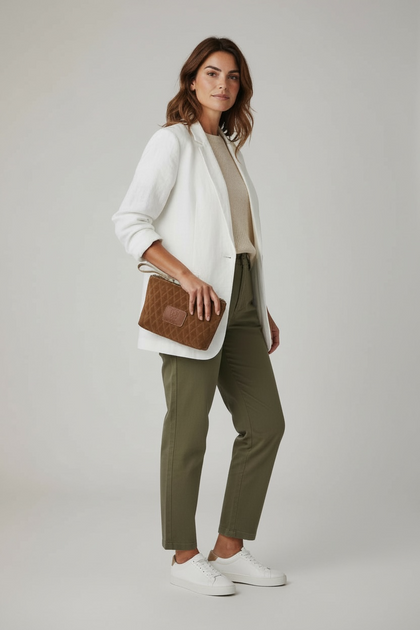 Brown quilted suede leather beauty case