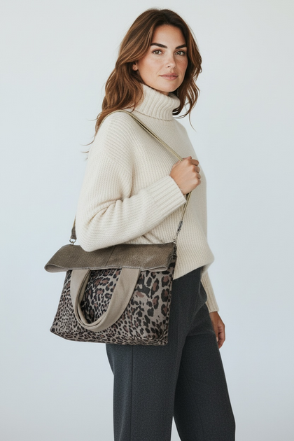 JOANNA. ART GREY LEO-PRINT LEATHER 1 AND ONLY BAG
