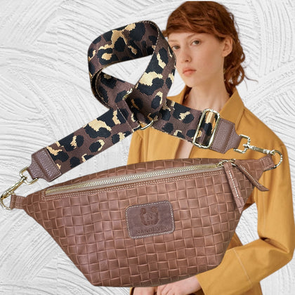 REGULAR.CARAMEL WOVEN-PRINT LEATHER BELT BAG