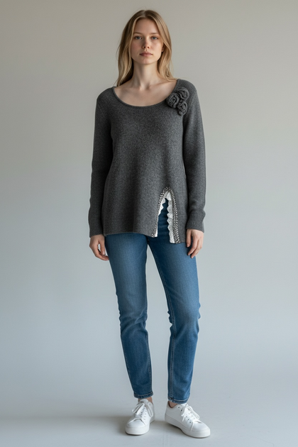 DARK GREY TOP WITH CRYSTALS