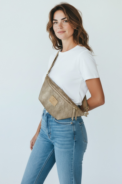 XL gold leather belt bag