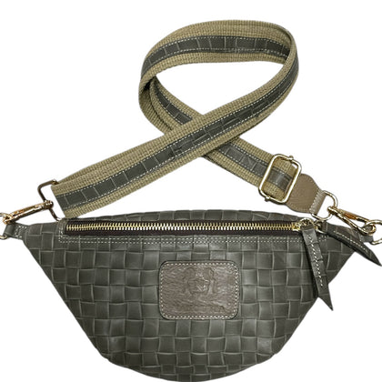 MINI. OXFORD TAN WOVEN-PRINT LEATHER BELT BAG