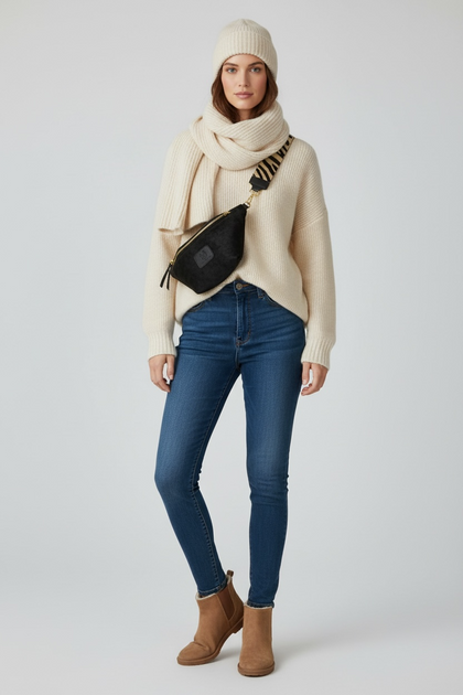 REGURAL BLACK 'PONY-SKIN' BELT BAG