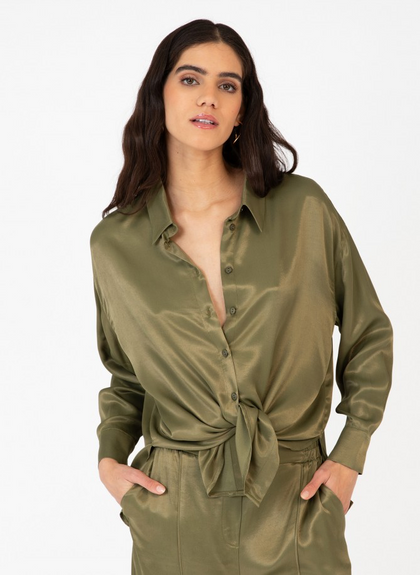 OLIVE GREEN CHIC SILK TOUCH SHIRT